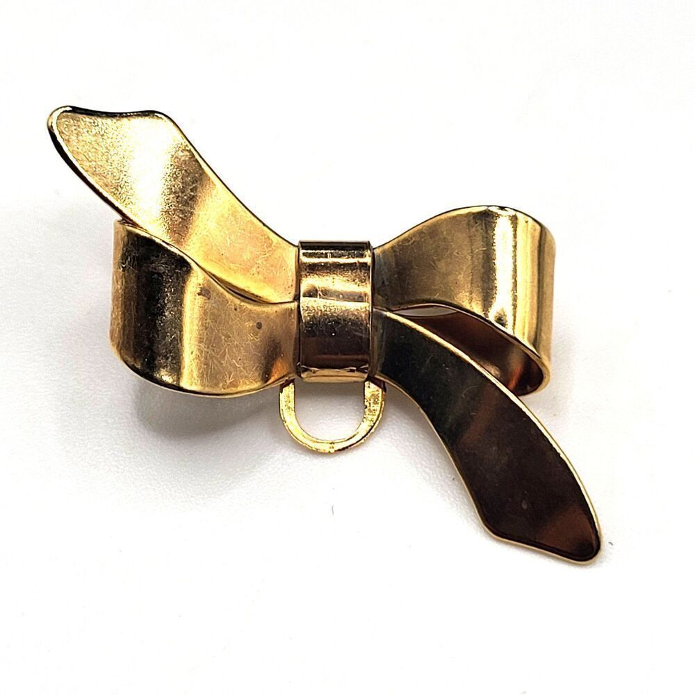 Vintage Small Bow Gold Tone Pendant Brooch Pin 1in